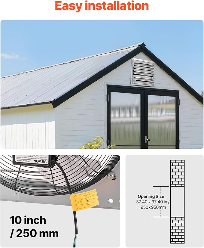 VEVOR 36 inch Shutter Exhaust Fan, Wall Mounted Attic Vent Fan with 11000 CFM Airflow, AC Motor, Heavy-duty Steel Construction, Low Noise for Shed, Garage, Greenhouse Ventilation Cooling, Silver