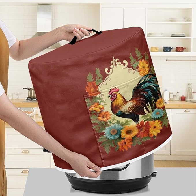 TODIYADDU Sunflower Rooster Pressure Cooker Cover for Women Trendy Instant Pot Cover with Top Handle and Pocket Kitchen Appliance Cover Dust Cover for 8 Quart Instant Pot and Extra Accessories Gifts