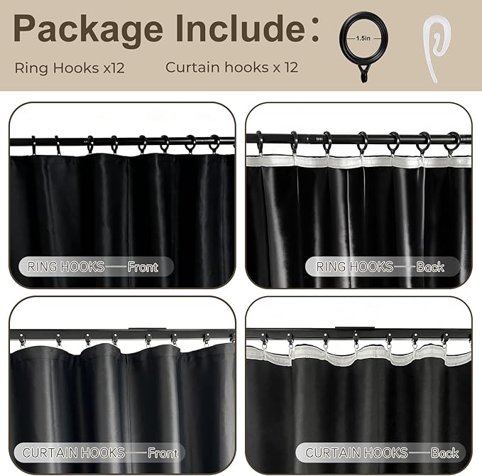 Room Divider Blackout Curtain Track Curtains Wall Dividers Panels Screen for Living Rooms Bedroom Office Privacy Partition Separation, W52 × L108 Inch,1 Panel, Black