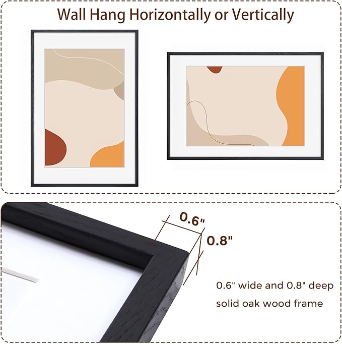 Fun Memories 20x30 Black Picture Frames 2 Pack, Solid Oak Wood Large 20"x30" Poster Frames for Home Decor, Rustic Wooden Frame with Tempered Glass, 20 x 30 Frame Matted to 16 x 24