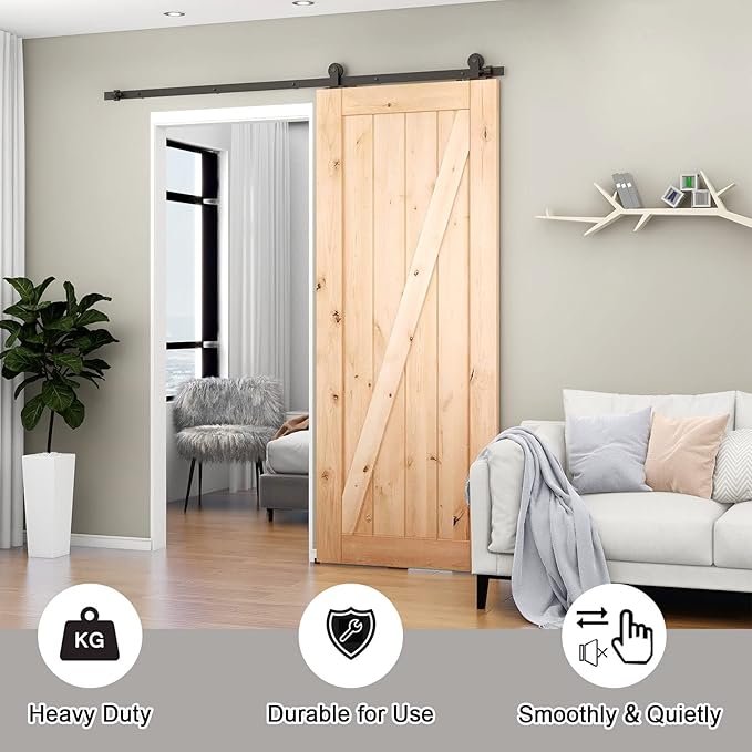 CCJH 8.2FT Sliding Barn Door Hardware Kit, Heavy Duty, Smoothly and Silently, Easy to Install, Fit 49.2" Width Single Door Panel, T-Shaped Style Black
