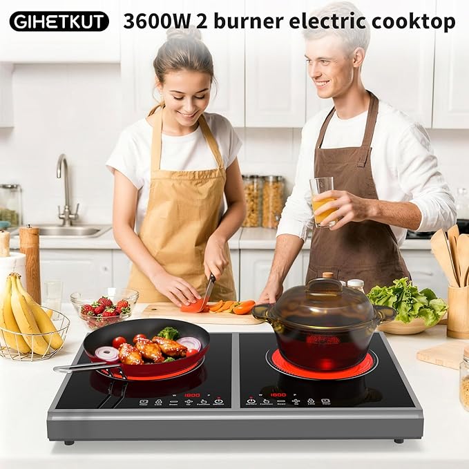 Electric Cooktop,110V 3600W Stove top, 20 inch Countertop with 9 Power Levels,LED touch control,Overheat Protection,Child Safety Lock & Timer,touch control 2 burner Electric cooktop