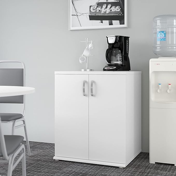 Bush Business Furniture Universal Floor Storage Cabinet with Doors and Shelves in White, Vertical Office Storage Unit with Adjustable Shelving for Workspace