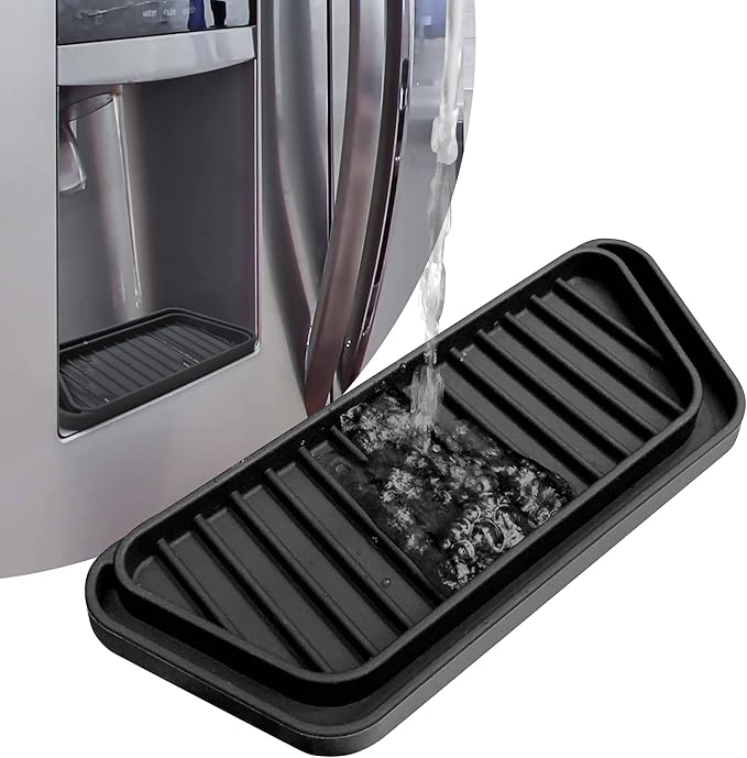 KindGa Refrigerator Drip Catcher Tray,Protector Ice and Water Dispenser Pan,Fridge Spills Water Pad Catch Basin for Drainage (Rectangular,Black)