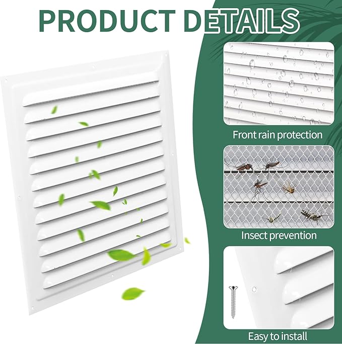 Gable Vents (12" x12" 2Pcs) Aluminum Walls, Lofts, Garages More, More with Screens, Metal Shed Vents, Outdoor Houses, Loft Ceiling Reinforcement, Square Vents, Blinds, Exterior Grille(White)