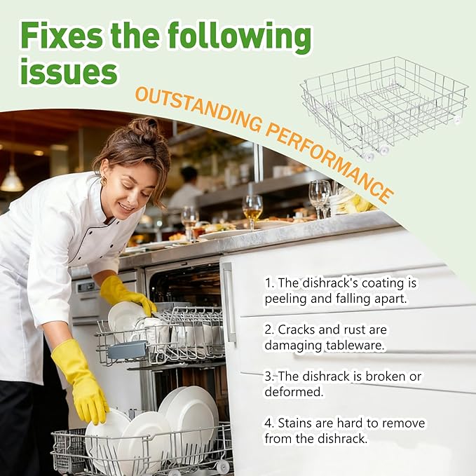 Upgrade W10139223 Dishwasher Lower Rack, 304 Stainless Steel with 6 wheels, designed for a 23-inch built-in dishwasher