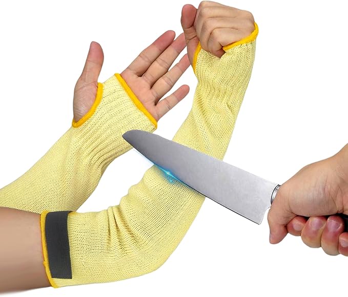 Cut Resistant Sleeves With Thumb Hole,Thin Skin Arm Protection Sleeves And Bruising, Kevlar Sleeves,For Gardening, Welding, Kitchen,For Women, Men, Elderly(Yellow, 11.8 in)