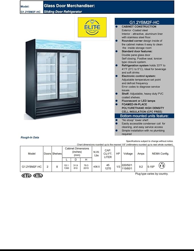 Commercial 2 Glass Door Freezer, ETL Upright Display Merchandiser, Aluminum Interior, LED Lighting for Shop, Restaurant 53" W 45 cu. ft., -10°F~ 0°F