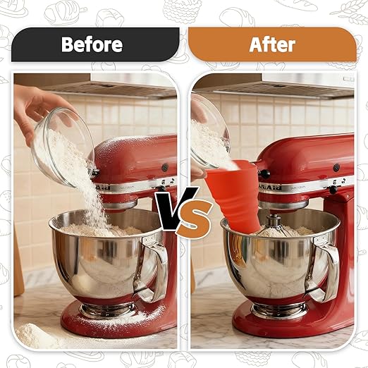 Flour Funnel for KitchenAid Mixer - Stand Mixer Attachment Compatible with (KSM150) 4.5-5 Qt Tilt-Head Mixers Red (Red)