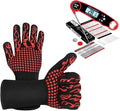 BBQ Gloves, Heat Protection Grilling Gloves Kitchen Gloves Up to 1472°F+ Meat Thermometer Probe Auto-Off for Barbecue,Grill,Cooking, Baking, Cutting