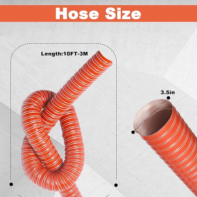 NOWBALL 3.5in Automotive Air Duct Hose, Length 3 Meter-10ft, 3.5" Silicone Flexible Cooling Ducting, 89mm High Heat Brake Exhaust Hose for Car, Garage, Dryer Air System