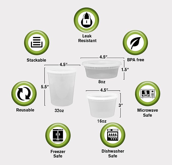 SafeWare Deli Containers with Airtight Lids 40 Set (8oz-12, 16oz-16, 32oz-12 Set) Perfect for Slime, Portion Control, Microwavable, Dishwasher, Freezer Safe, Leakproof, Stackable