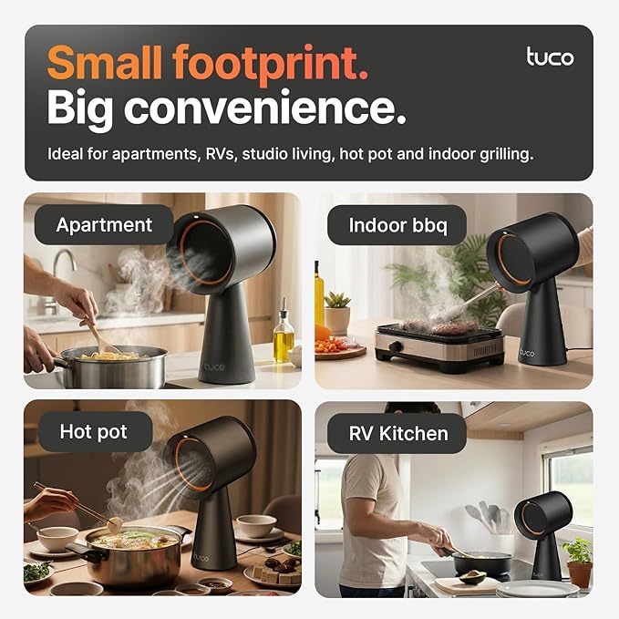 TUCO Portable Range Hood, Desktop Kitchen Exhaust Fan with 3 Speeds, Triple Filter Polymer, Aluminum & Carbon, Low Noise, Oil Collection Cup, Smoke Air Purifier for Indoor BBQ, Hot Pot and RV Kitchens