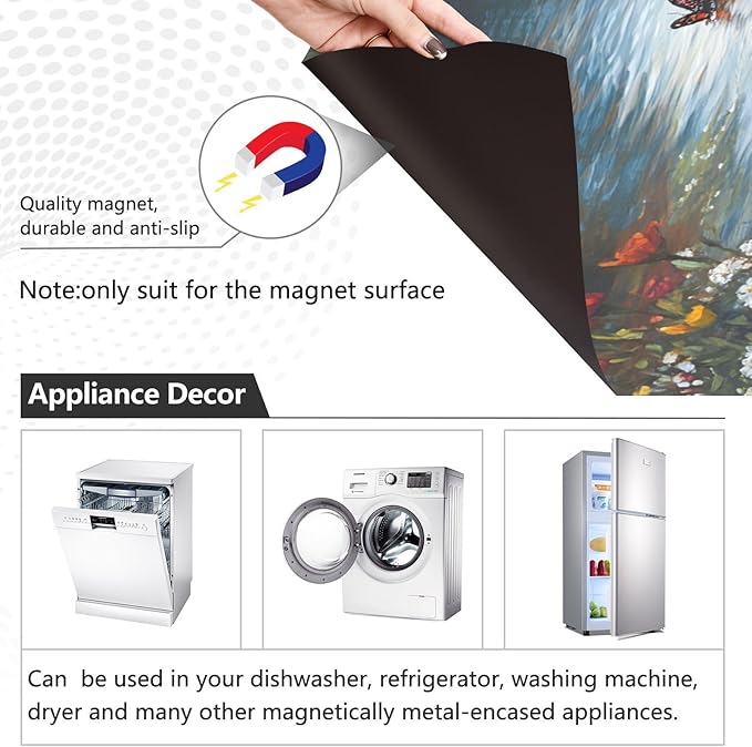 Dishwasher Magnet Cover, Black Cats Flowers Magnet Sticker Fridge Panel Decal for Home Kitchen Decor, 23x26in