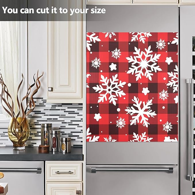 Christmas Snowflakes Checkered Plaid Dishwasher Magnet Cover Sticker Magnetic Refrigerator Panel Front Door Fridge Microwave Decal Decorative