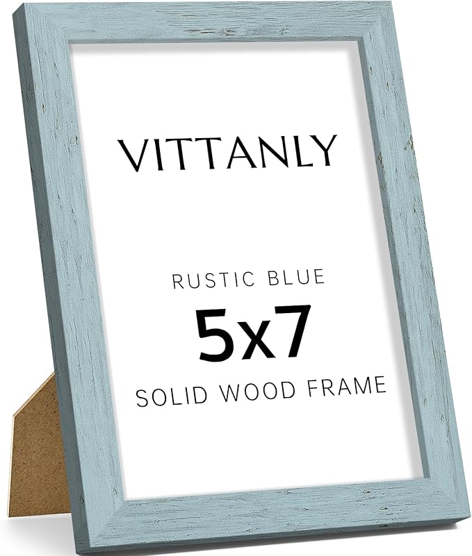 Vittanly 5x7 Picture Frame, Solid Wood Frame with Plexiglass, Includes 4x6 Mat, Wall Hanging or Tabletop for Home Decor, Rustic Blue, 1 Pack