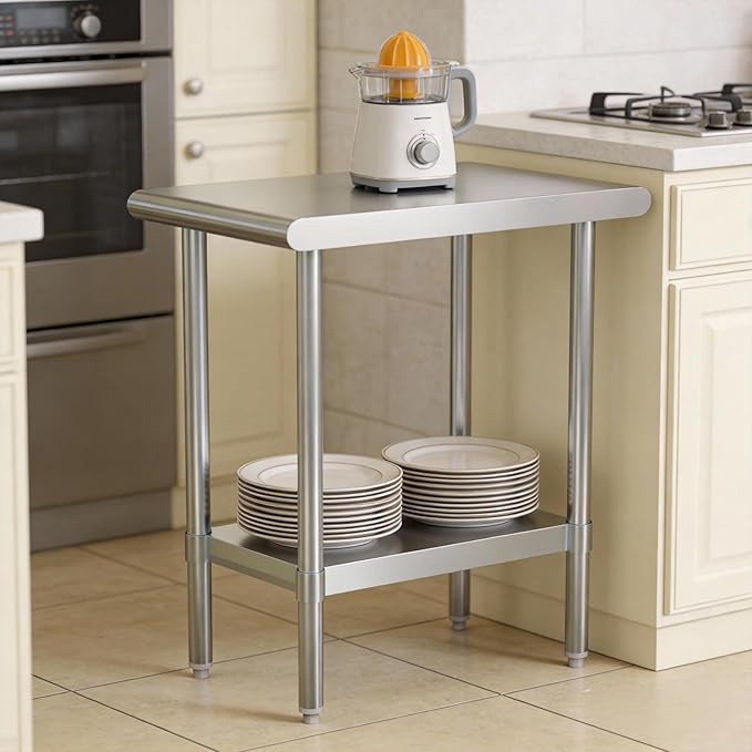 STABLEINK NSF Stainless Steel Table, 30 x 18 Inches Small Metal Prep & Work Table with Adjustable Undershelf, for Commercial Kitchen, Restaurant, Hotel and Garage