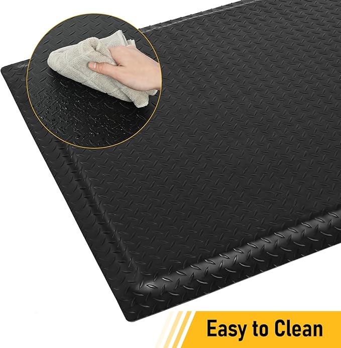 Nisorpa Anti Fatigue Mats Industrial 2' x 6' Ergonomic Standing Mat 15/16" Extra Thick Cushioned Shop Floor Mats Kitchen Mats Heavy Duty Commercial Diamond Plate Support for Leg & Back Pain, Black