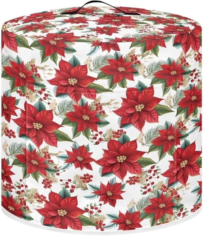 Dust Cover for Kitchen Instant Pot, for 8 Quart Pressure Cooker Air Fryer Rice Cooker Kitchen Appliance Dust Protection with Storage Pocket Christmas Decoration, Red Poinsettia Flower
