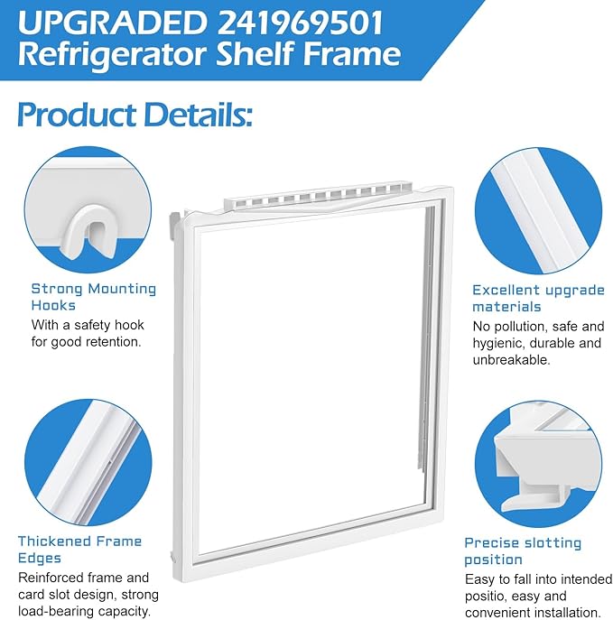 UPGRADED 241969501 Refrigerator Shelf Frame Compatible with Frigidaire Shelf Replacement Parts Crisper Drawer Pan Cover with 241993101 & 241993001 Crisper Cover Support LFSS2612TF0, FFSS2615TS0 Shelf