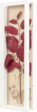 Freezing point Shadow Box Frame 8x25 Flower Shadow Box Pin Display Case Cabinet Picture Frame with Linen Back Memorabilia Awards Medals Badge Bouquet Wedding Memory Box for Keepsakes Long White