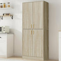 Cozy Castle Kitchen Pantry Cabinet, 71" Tall Wood Storage Cabinet with Doors and Shelves 4 Doors Freestanding Cupboard for Dining Room Living Room Bathroom Furniture, Whitewashed Oak