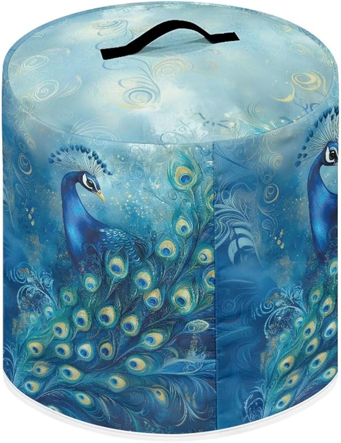 Xoenoiee Peacock Pattern Kitchen Appliance Dust Covers with Pockets, Electric Pressure Cooker Cover for 6qt Compatible with Crock Pot, Rice Cooker Cover, Medium