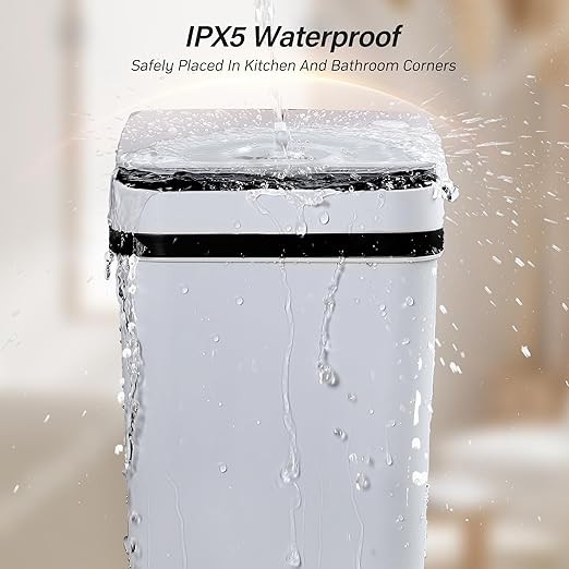 Bathroom Trash Can 2.6 Gallon Automatic Small Garbage Can with Lid, Slim Motion Sensor Plastic Narrow Trash Bin for Bedroom, Kitchen, Office (A-Basic Battery Supply-Grey, 1 Pack(2.6 Gallon))
