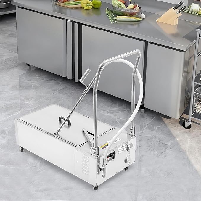 Commercial Oil Filter Machine 55L, 110V Stainless Steel Foldable Fryer Oil Filtration System Cart with Wheels, 14.5Gal Capacity for Restaurant Fast Food Kitchen & Catering