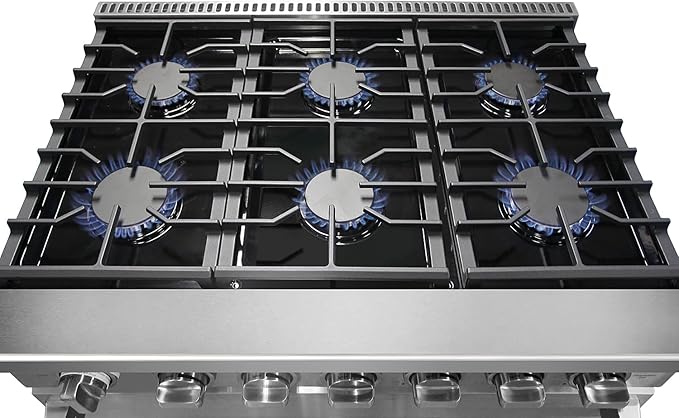 KOSTCH 36 inch Professional Freestanding Pro-Style Natural Gas Range or Liquid Propane Gas Range with 6 Burners, 6.0 cu.ft. Oven Capacity, in Stainless Steel - KOS-36RG03M (Black)