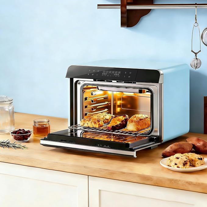 ROBAM Countertop Combi Steam Oven, 20-in-1 Multifunction Air Fryer, Convection Steam Roast & Bake, Multi-Stage Cooking, Self-Clean, Heat-Resistant, 7 Modes, 30 Built-In Recipes CT763 (Blue)