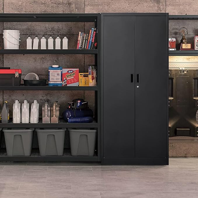 BESFUR Metal Storage Cabinet, 71" H Locking Storage Cabinet with 5 Adjustable Shelves, Metal Cabinets for Garage, Office, Home, Classroom- Black