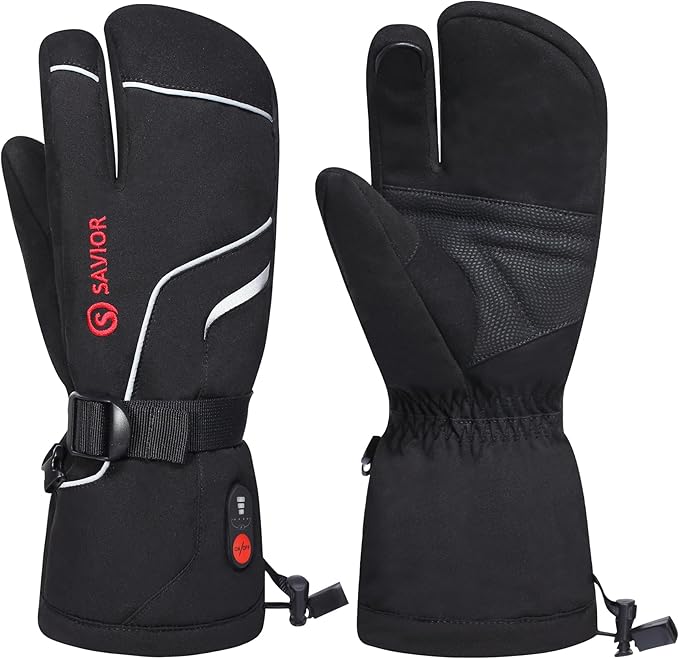 Heated Mittens Battery Gloves Men Women, SAVIOR HEAT Flexible Crab Finger Rechargeable Ski Mitten with 7.4V 2200mAh Battery for Winter Snow Skating Camping Hunting Hiking Motorcycle