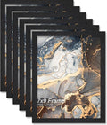 Engineered Wood 7x9 Picture Frame Set of 6, Black Frame for 7 x 9 Inch Picture Poster Photo, Light Weight 7 by 9 Frame with Wood-grain for Wall - 6 Pack/Black/7"x9"