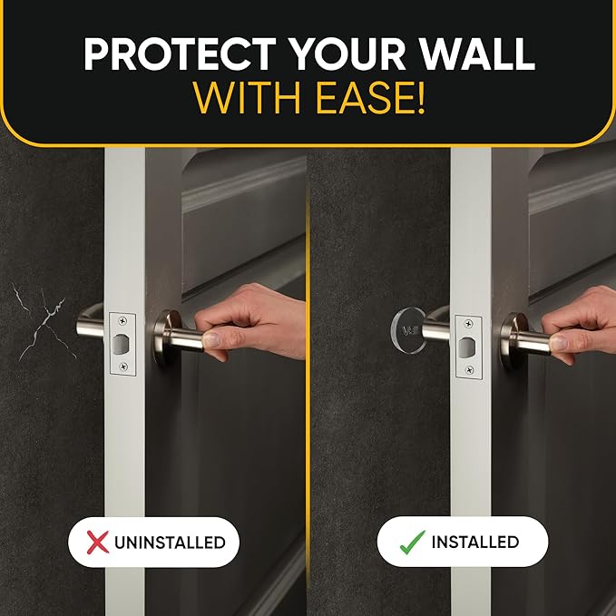Large 2" Door Knob Wall Protectors – 4 Clear Self-Adhesive Silicone Bumper Pads in Flat Dome Button Shape – Noise Dampening Wall & Furniture Guards by VELLAX