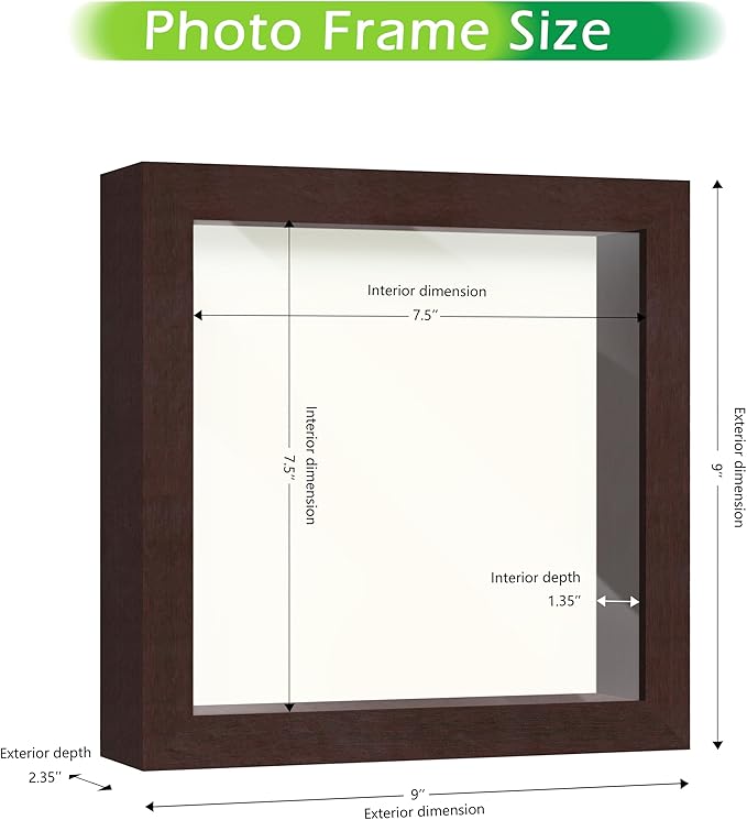 FrameWorks Mahogany Wooden Shadow Box Frame - 8' x 8' Display Case with Soft Felt Back, Tempered Glass, Elegant White Ball Push Pins