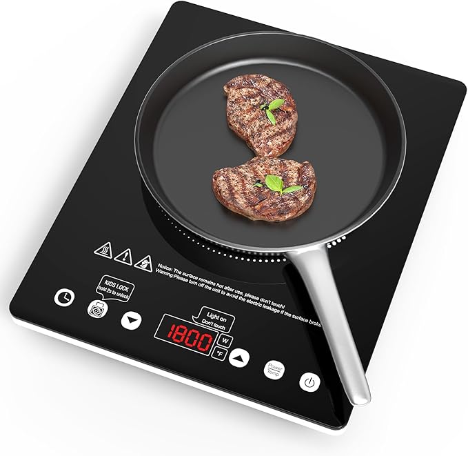 1800W Electric Cooktop, 110V Single Burner Stove with Overheat Protection and Adjustable Power Levels - Portable Ceramic Stove for Kitchen, Travel, RV