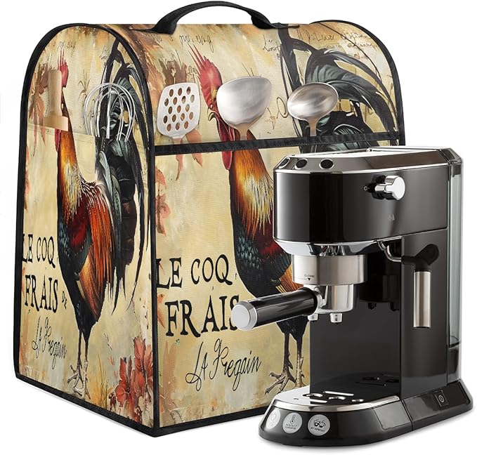 Kitchen Aid Mixer Cover Autumn Rooster Leaves Stand Mixer Cover Compatible with 6-8 Quarts Stand Mixers, Dust Covers with Zipper Pocket Foldable Washable Kitchen Aid Organizer Bag