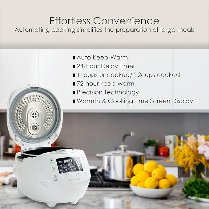 MAGiC COM multi-Functional Digital Rice Cooker 10 Cup Uncooked (20 Cup Cooked), 15-in-1 Programmable Electric Rice & Grain Cooker with Auto Clean, Non-Stick Pot, Steamer Basket, 24H Delay Timer, and Auto Keep Warm(Black)