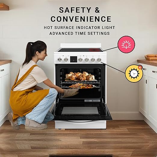 Equator 24" Electric Range in White, Ceramic Cooktop, Convection Oven & Air Fry Function – Compact Freestanding Stove for Baking, Broiling, Grilling, Air Frying & Everyday Cooking