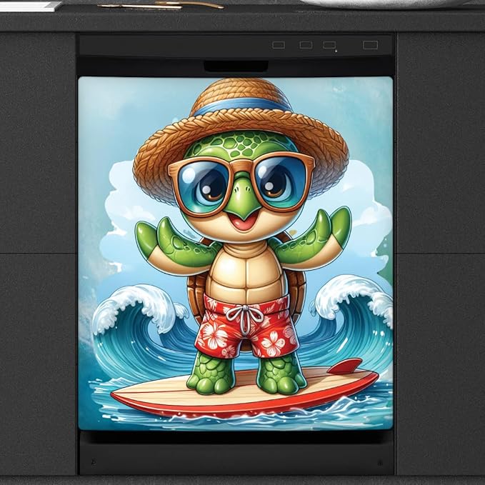 Dishwasher Magnet Cover Ocean Summer Turtle Front Dishwasher Cover Decoration Reusable Magnetic Door Cover Panel Decal Home Appliances Stickers Kitchen Refrigerator Fridge 23"x26"