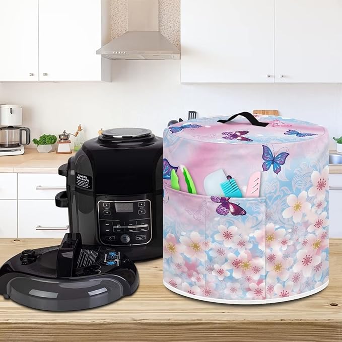 Cherry Blossom and Butterfly Print Appliance Cover Dust Cover for 8 Quart,Electric Pressure Cooker Rice cooker,Air Fryer and Crock Pot, Machine Washable
