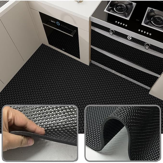 PVC Drainage Floor Mat Non-Slip Commercial Wet Area Mat for Outdoor and Indoor Restaurant Kitchen Bar Swimming Pool Splash Matting Water Drain Flooring Mat (Black, 3FTX10FT)