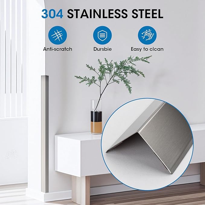 Stainless Steel Wall Corner Guards, 2 x 2 x 48 inches (6 Pcs Pack). Made of 304 Steel, These 90-Degree Angle Metal Corner Protectors are Designed for Wall Protection and Decoration
