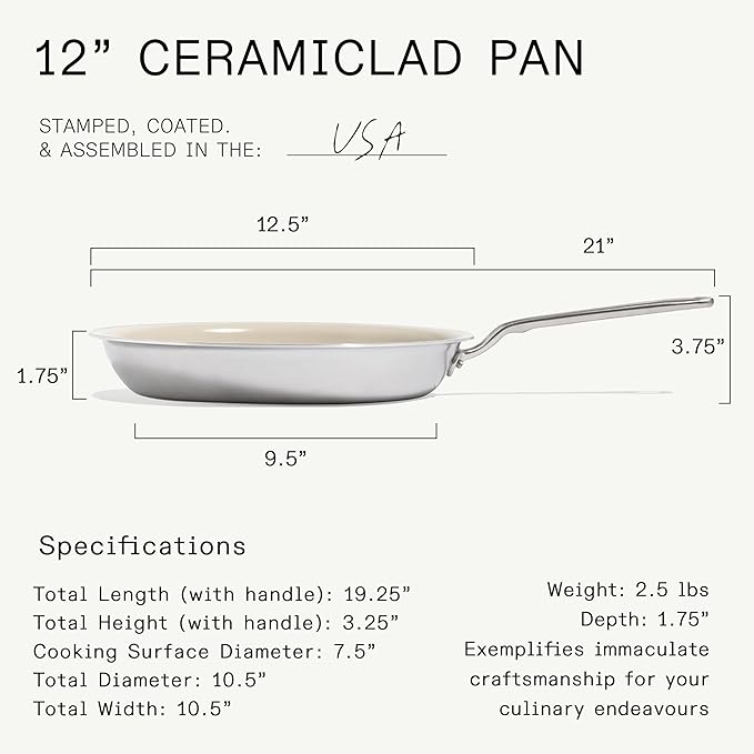 Made In Cookware - 3-Piece (Includes 8",10",12") Ceramic Non Stick Frying Pan Set (Stainless Handle) - 5-Ply Stainless Clad with Stay-Cool Handle - Professional Cookware