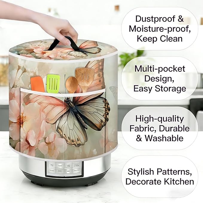 Air Fryer Dust Cover with Top Handle and Storage Bag, Compatible with Rice Cookers, Pressure Cookers, Slow Cookers and Air Fryers, Available in 3-Quart, 6-Quart and 8-Quart Sizes.