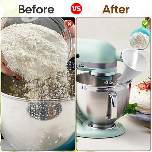 Flour Funnel for Tilt-Head Stand Mixers, Easy-Pour Flour Funnel for 4.5–5 Qt Bowls, Dishwasher-Safe Baking Accessory for Dry and Wet Ingredients