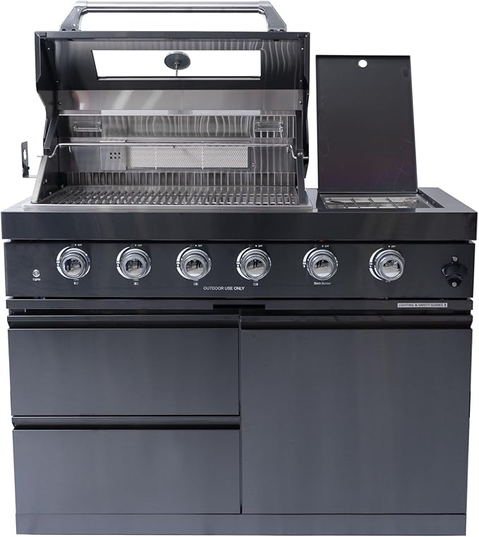 46 Inches 4-Burner 72,000 BTU Deluxe Stainless Steel Gas Grill Outdoor Kitchen Island for Patio Backyard Cooking,Black