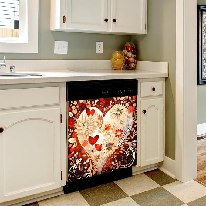 Valentine's Day Love Flowers Dishwasher Magnet Cover, Reusable Refrigerator Panel Stickers Microwave Front Door Covers Magnets for Kitchen Home Appliances Holiday Party Decorations 23 X 26 in