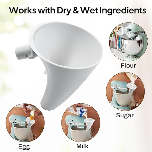 Flour Funnel for Tilt-Head Stand Mixers, Easy-Pour Flour Funnel for 4.5–5 Qt Bowls, Dishwasher-Safe Baking Accessory for Dry and Wet Ingredients